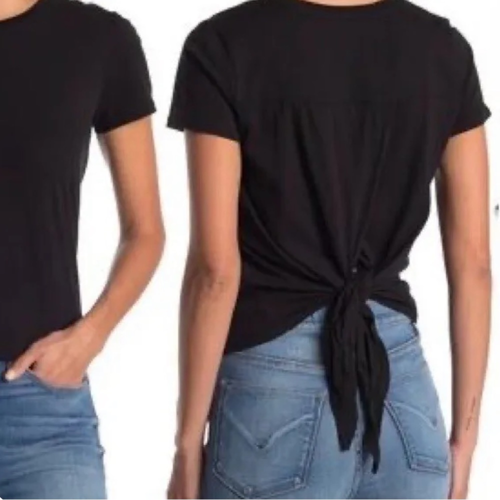 Madewell knot-back detail short sleeve true black cotton size small - Picture 2 of 10